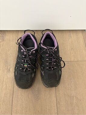 Women's Black and Lavender Athletic safety steel toed work shoes